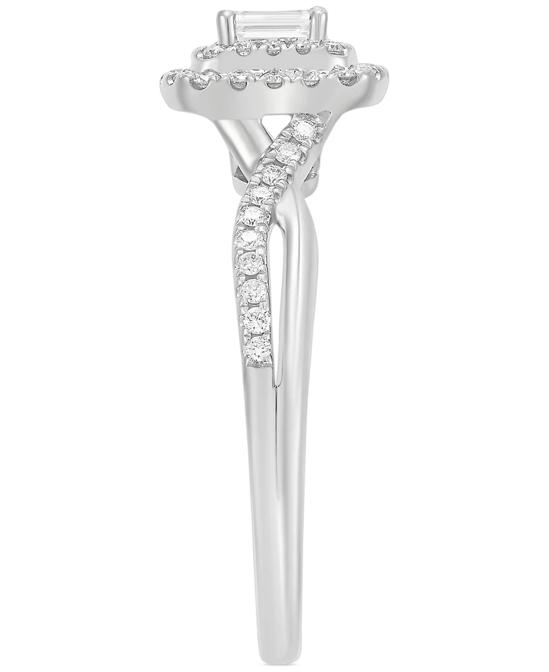 Diamond Emerald-Cut Double Halo Engagement Ring (1/2 ct. t.w.) in 14k White Gold