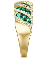 Lab-Grown Emerald (3/4 ct. t.w.) & Lab-Grown White Sapphire (3/8 ct. t.w.) Diagonal Row Statement Ring in 14k Gold-Plated Sterling Silver