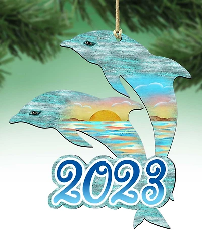 Designocracy 2023 Dated Coastal Celebration Christmas Wooden Ornaments Set of 2 G. DeBrekht