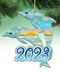 Designocracy 2023 Dated Coastal Celebration Christmas Wooden Ornaments Set of 2 G. DeBrekht