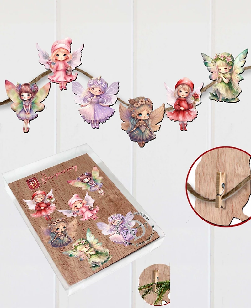 Designocracy Holiday Wooden Clip-On Ornaments Colorful Fairies Set of 6 G. DeBrekht