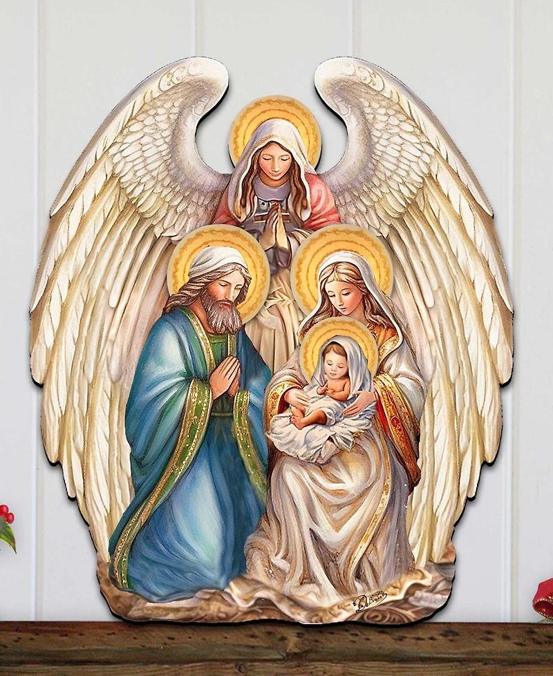 Designocracy Nativity with Angel Christmas Wooden Door Decor Wall Decor G. DeBrekht