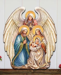 Designocracy Nativity with Angel Christmas Wooden Door Decor Wall Decor G. DeBrekht