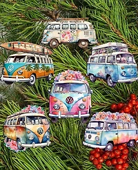 Designocracy Holiday Wooden Clip-On Ornaments Volkswagen Vans Set of 6 G. DeBrekht