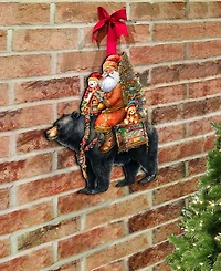 Designocracy Santa Claus and Black Bear Christmas Door Decor Wooden Wall Decor G. DeBrekht