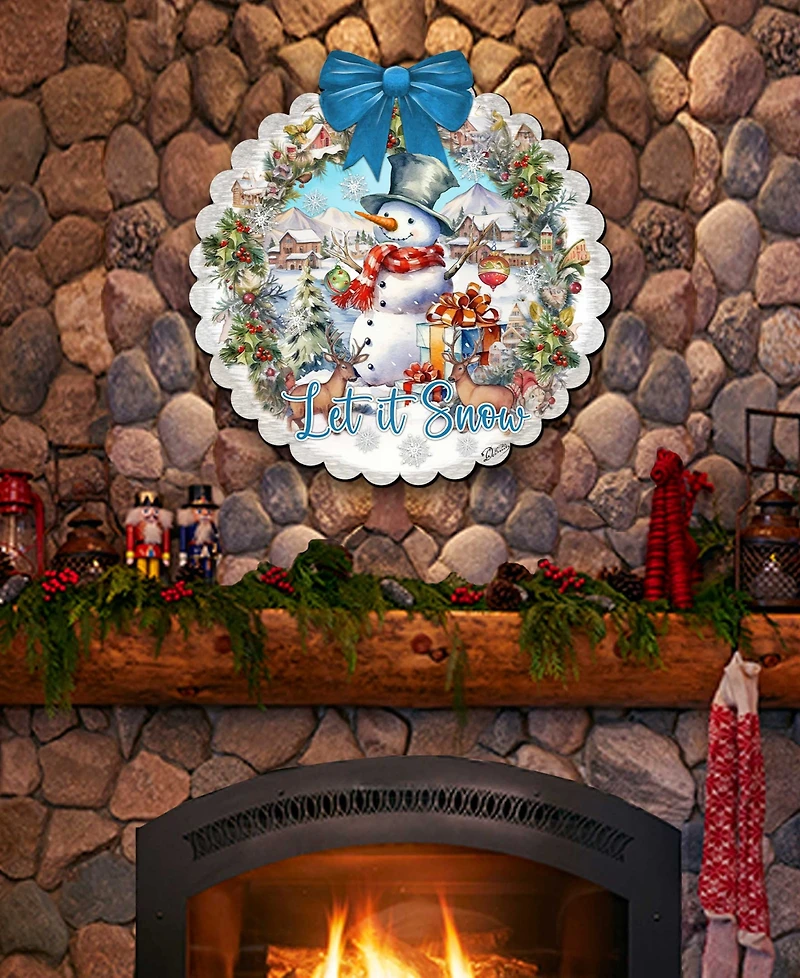 Designocracy Let it Snow Christmas Wooden Door Decor Hanging Decoration G. DeBrekht