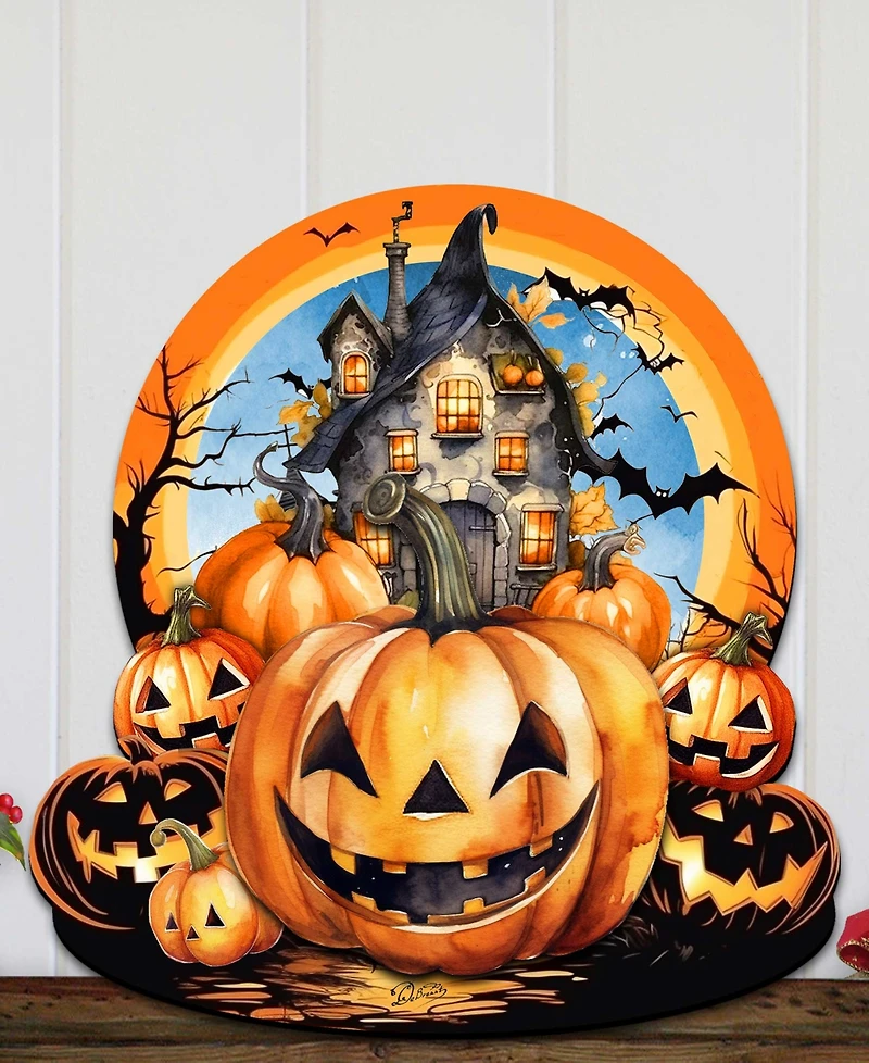 Designocracy Holiday Door Decor Wooden Wall Decor Haunted House G. DeBrekht