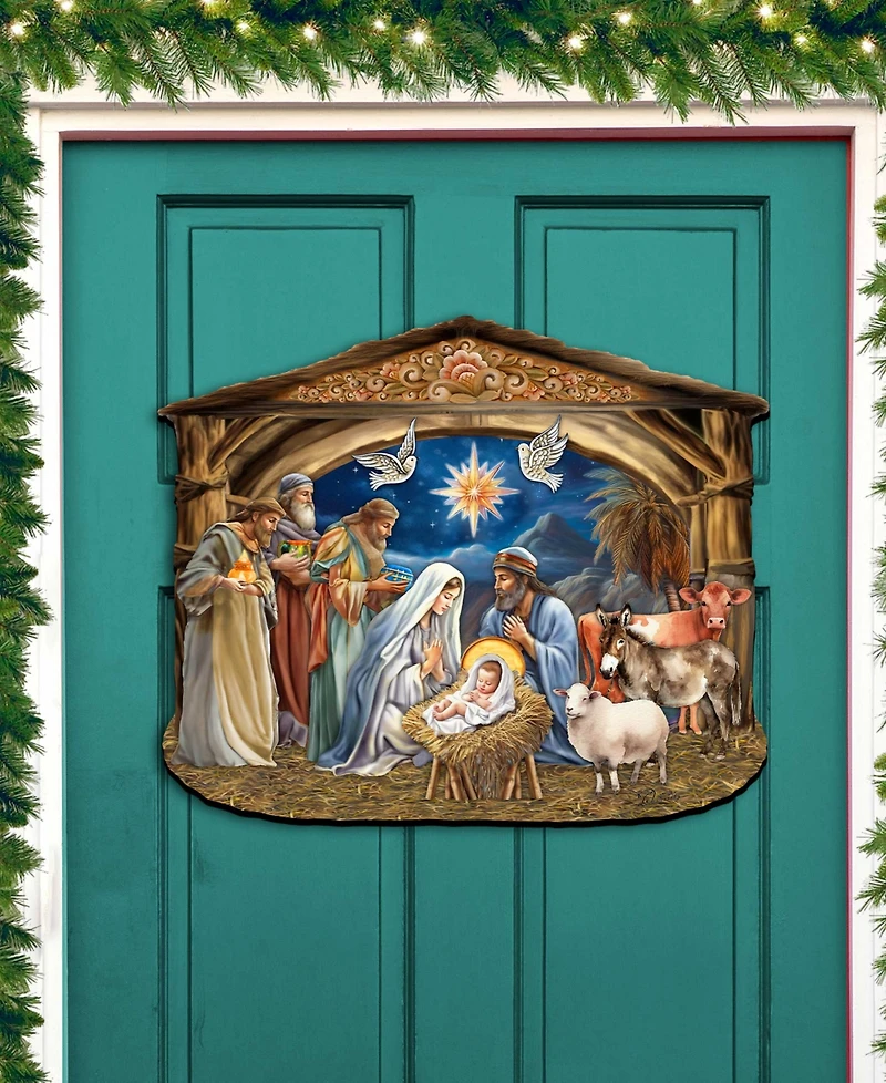 Designocracy The Birth of Jesus Nativity Scene Christmas Wooden Door Hanger Door Decor G. DeBrekht