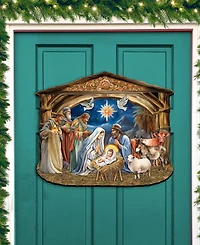 Designocracy The Birth of Jesus Nativity Scene Christmas Wooden Door Hanger Door Decor G. DeBrekht