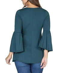24seven Comfort Apparel Women's Bell Sleeve Flared Tunic Top
