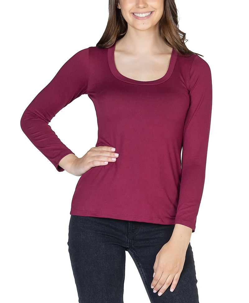 24seven Comfort Apparel Women's Long Sleeve Scoop Neck Top