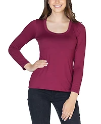 24seven Comfort Apparel Women's Long Sleeve Scoop Neck Top