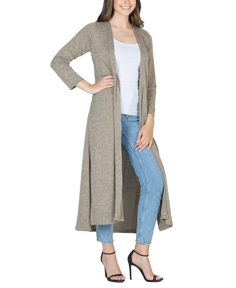 24seven Comfort Apparel Women's Long Duster Open Front Knit Cardigan Jacket
