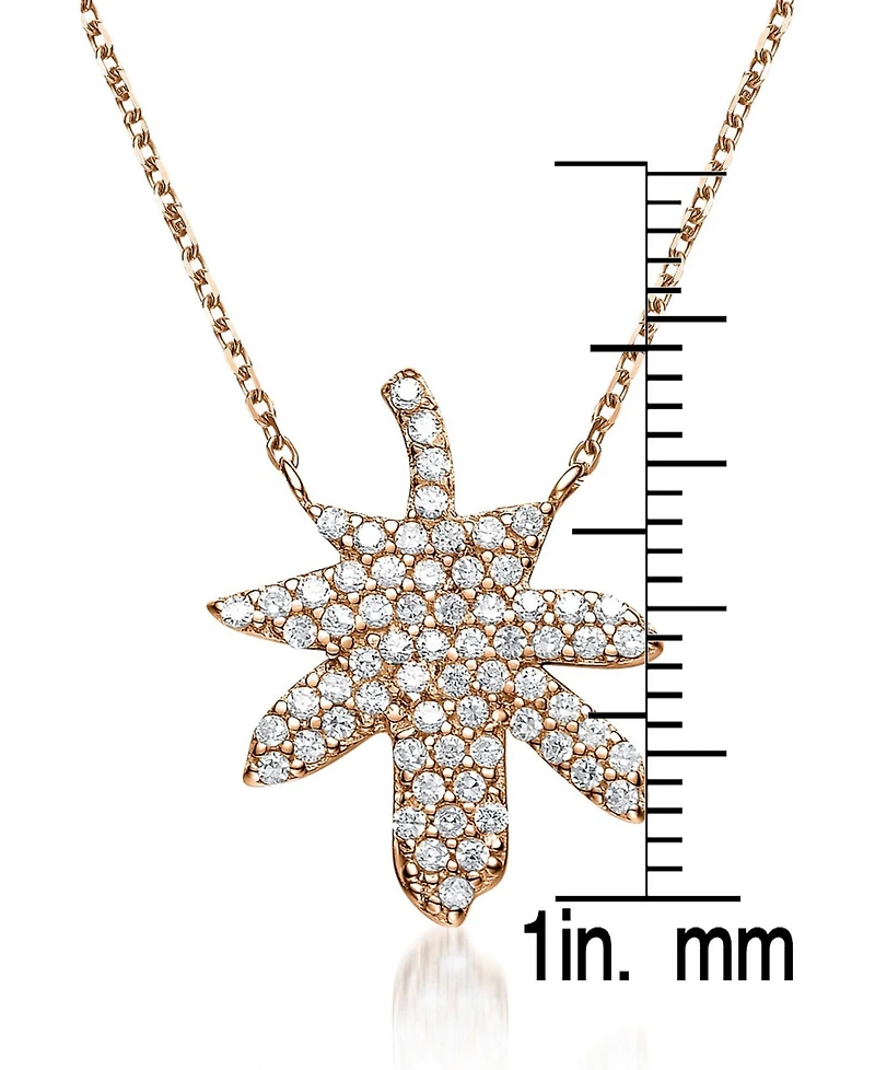 Sterling Silver White Cubic Zirconia Stones Maple Leaf Pendant
