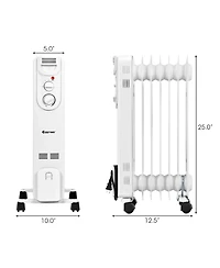 1500W Electric Indoor Oil Heater W/3 Heat Settings & Safe Protection