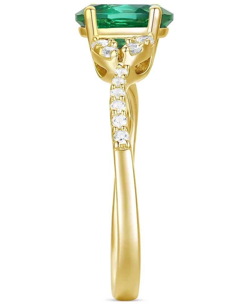 Lab-Grown Emerald (1 ct. t.w.) & Lab-Grown White Sapphire (1/4 ct. t.w.) Ring in 14k Gold-Plated Sterling Silver