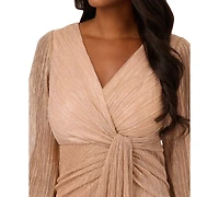 Adrianna Papell Women's Metallic Crinkled Draped Gown