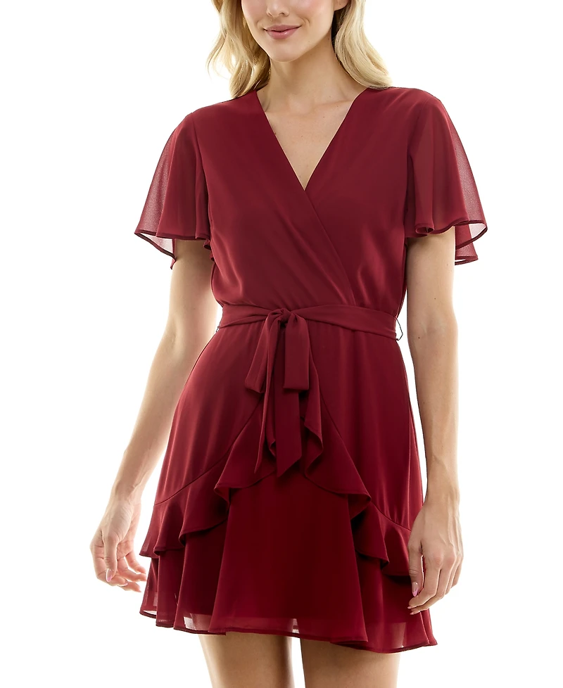 As U Wish Juniors' Chiffon Tie-Waist Dress