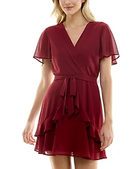 As U Wish Juniors' Chiffon Tie-Waist Dress