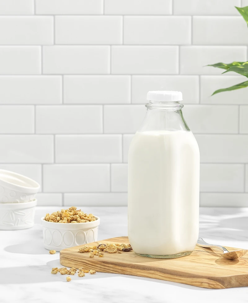 JoyJolt Glass Milk Bottles with Lids 32 oz