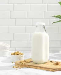 JoyJolt Glass Milk Bottles with Lids 32 oz