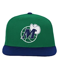 Big Boys and Girls Mitchell & Ness Navy, Green Dallas Mavericks Two-Tone Snapback Hat