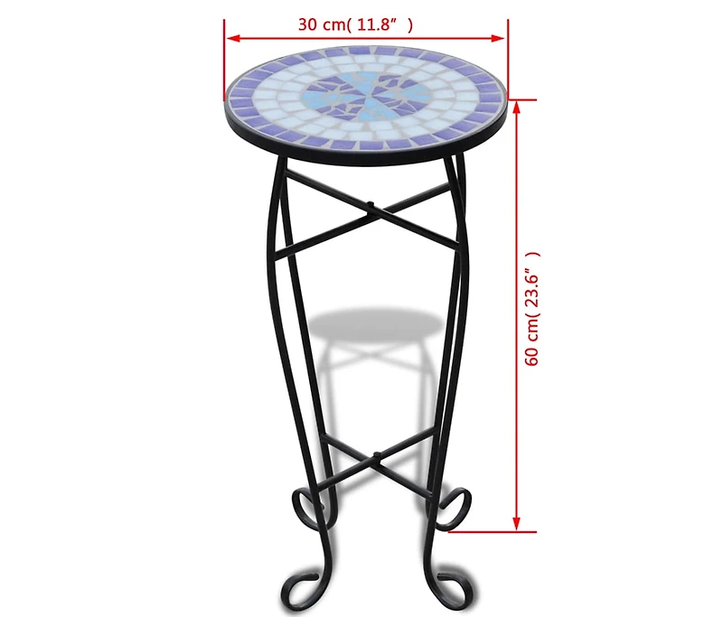 Mosaic Side Table Plant Table Blue White