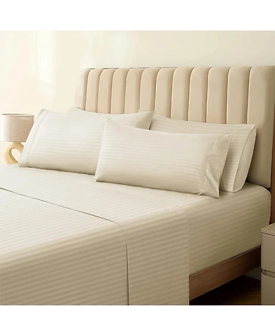 4PC Striped Silky Soft Cooling Deep Pocket Performance Sheet Set