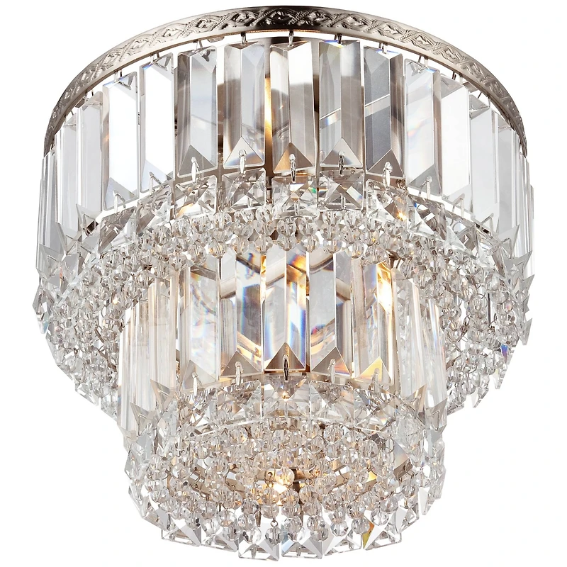 Vienna Full Spectrum Magnificence Modern Ceiling Light Flush Mount Fixture 10" Wide Brushed Satin Nickel 3-Light Led Crystal for Bedroom Living R