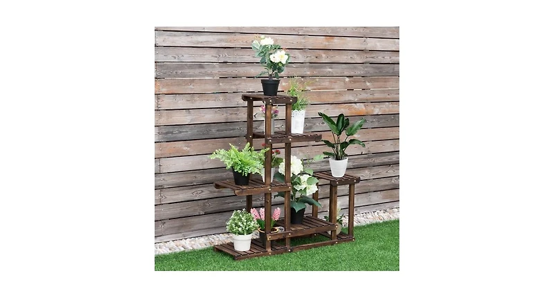 6-Tier Garden Wooden Plant Flower Stand Shelf for Multiple Plants Indoor or Outdoor