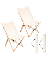 Bamboo Butterfly Folding Chair Set of 2 with Storage Pocket 330 Lbs Capacity