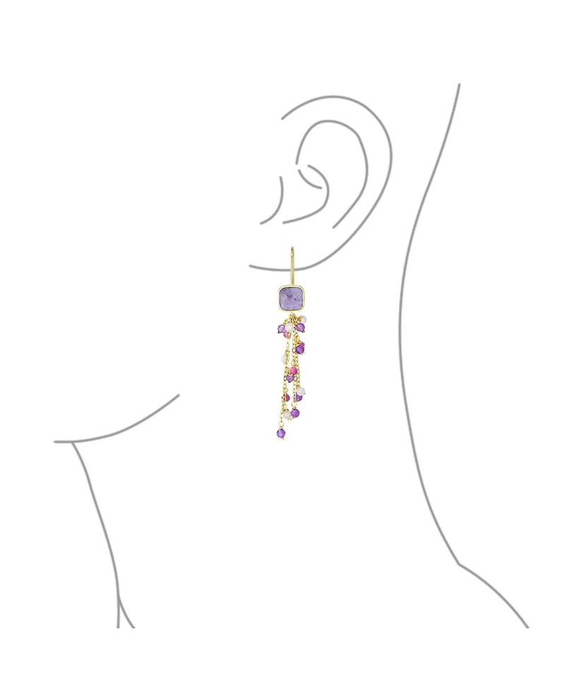 Bling Jewelry Waterfall Tassel Natural Stones Mixed Cluster Bead Accent Dangle Earrings Gold Plated Fish Hook