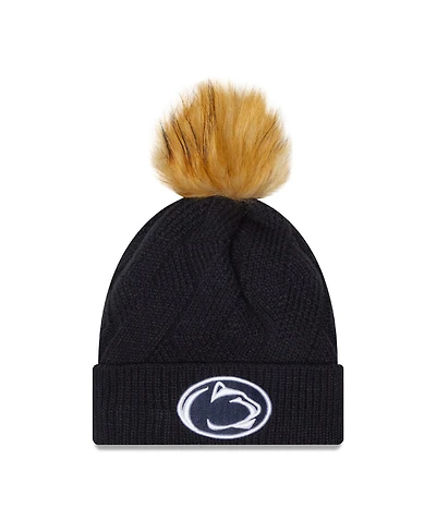 Women's New Era Navy Penn State Nittany Lions Snowy Cuffed Knit Hat with Pom