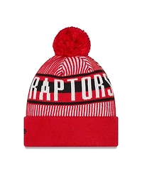 Men's New Era Red Toronto Raptors Striped Cuffed Pom Knit Hat