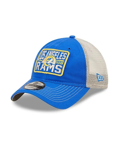 Men's New Era Royal, Natural Los Angeles Rams Devoted Trucker 9TWENTY Snapback Hat