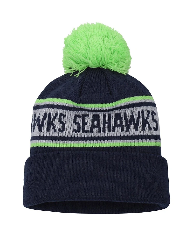 Preschool Boys and Girls New Era College Navy Seattle Seahawks Repeat Cuffed Knit Hat with Pom