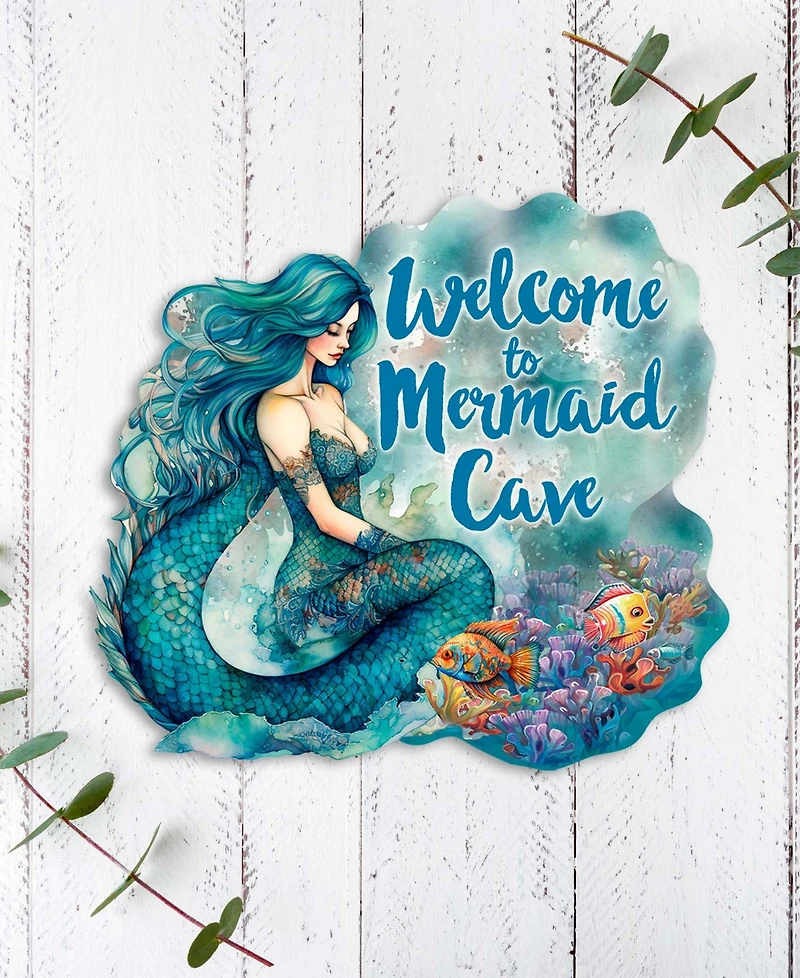 Designocracy Holiday Door Decor Wooden Welcome Sign Welcome to Mermaid Cave G. DeBrekht