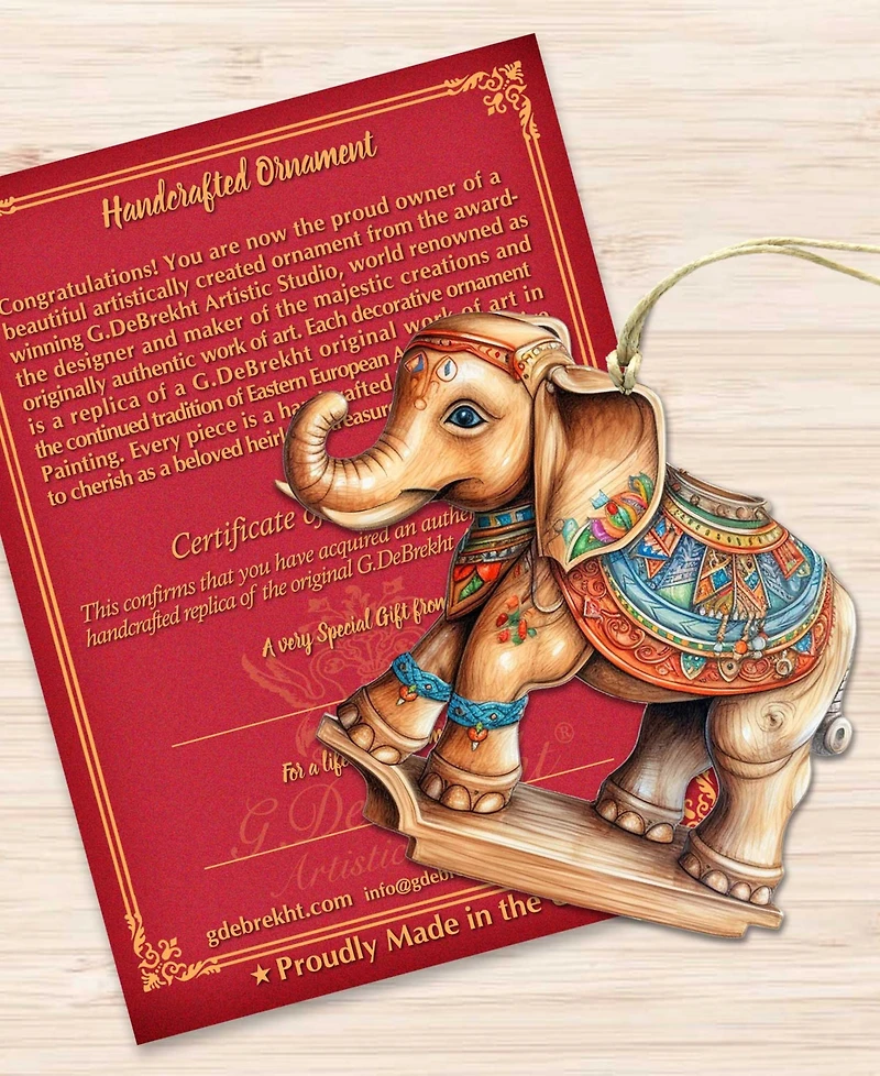 Designocracy Carousel Elephants Christmas Wooden Ornaments Set of 3 G. DeBrekht