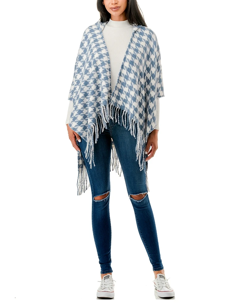 Marcus Adler Hooded Houndstooth Ruana Scarf