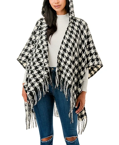 Marcus Adler Hooded Houndstooth Ruana Scarf