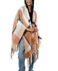 Marcus Adler Plaid Fringe Cape Sweater