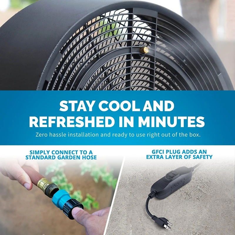 Newair Outdoor Misting Fan and Pedestal Fan in Black, Cools 500 sq. ft. with 3 Fan Speeds and Wide-Angle Oscillation