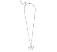 Rhodium Cubic Zirconia Flower Pendant Necklace