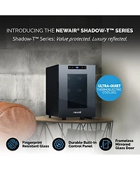 Newair Shadow-t Series Wine Cooler Refrigerator, 6 Bottle Countertop Mirrored Compact Wine Cellar with Triple-Layer Tempered Glass Door, Vibration-Fre