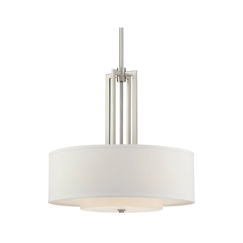 Adriana Brushed Nickel Finish Pendant Light 24" Wide Modern Glass Off White Linen Drum Shade 4-Light Fixture for Dining Room House Bedroom Kitche