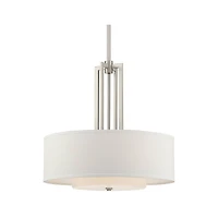Adriana Brushed Nickel Finish Pendant Light 24" Wide Modern Glass Off White Linen Drum Shade 4-Light Fixture for Dining Room House Bedroom Kitche