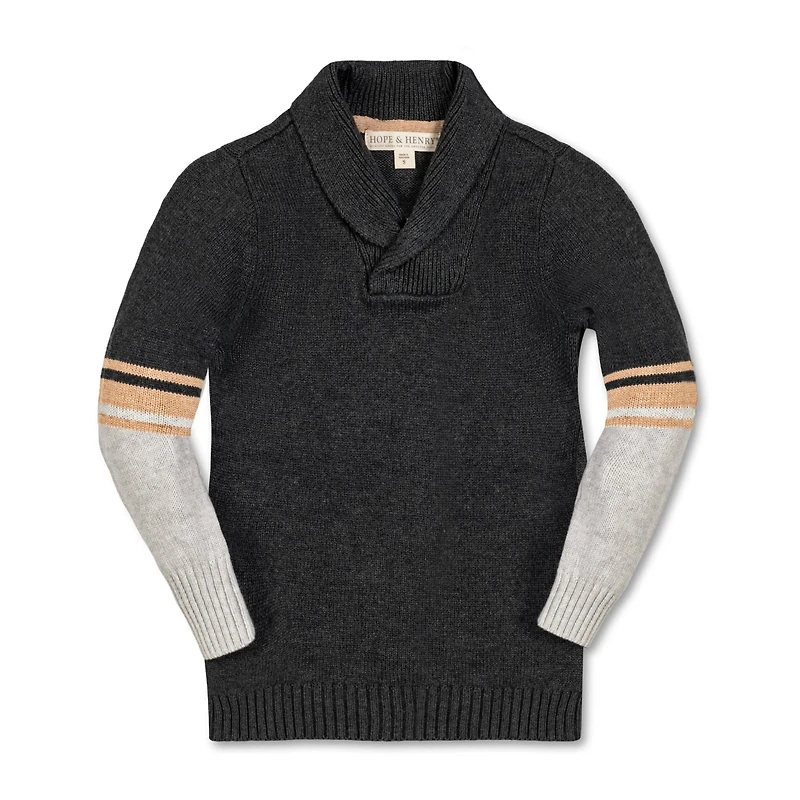 Hope & Henry Boys Organic Long Sleeve Striped Shawl Collar Sweater