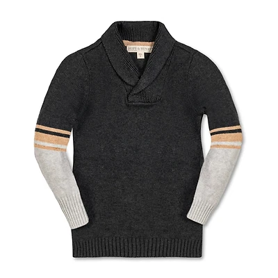 Hope & Henry Boys Organic Long Sleeve Striped Shawl Collar Sweater