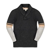 Hope & Henry Boys Organic Long Sleeve Striped Shawl Collar Sweater
