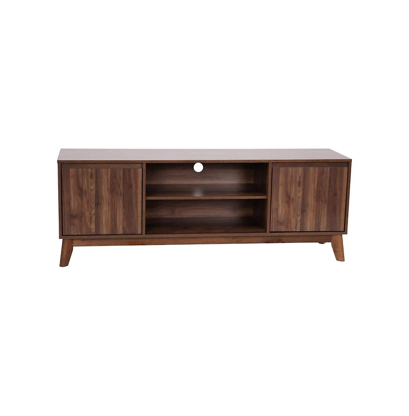 Emma+Oliver Beverly Mid-Century Modern Wooden Tv Stand With Soft Close Doors, Shelf, Cord Management Hole And Tapered Legs